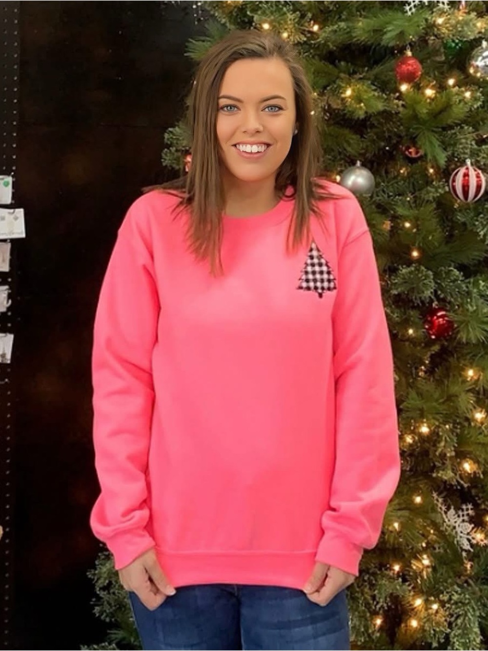 Gildan Heavy Blend Women’s Pink Christmas Tree Sweatshirt - MULTIPLE SIZES